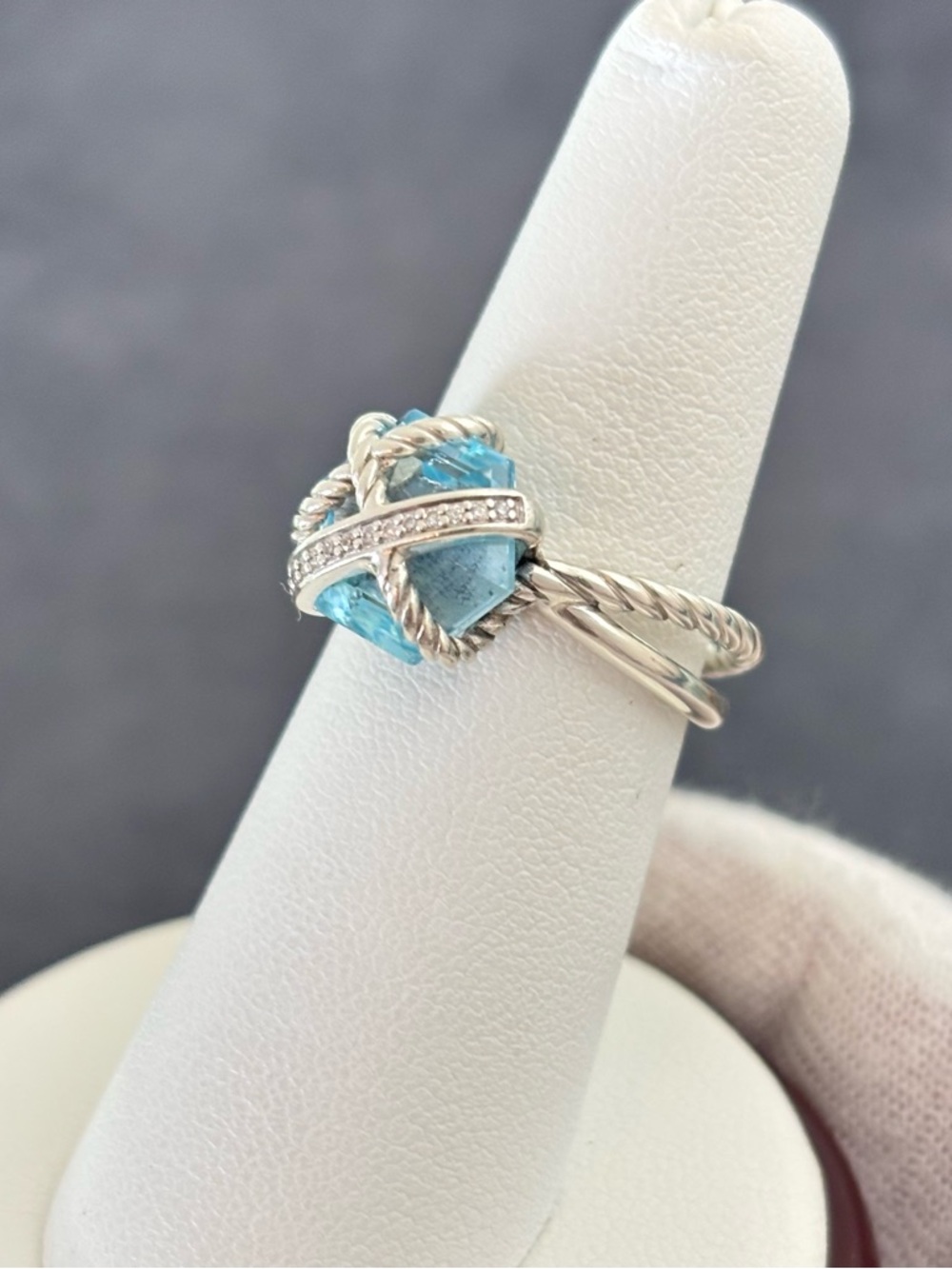 David Yurman Cable Wrap Ring with Blue Topaz & Diamonds 6.5 - Picture 8 of 10